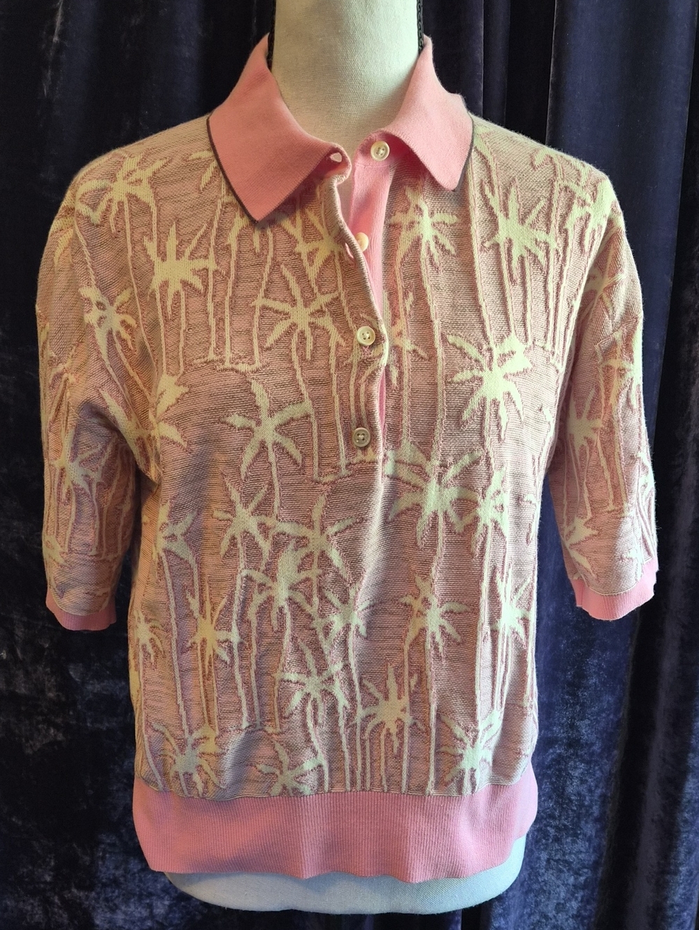 Scotch & Soda Pink and Cream Palm-Pattern Polo Top